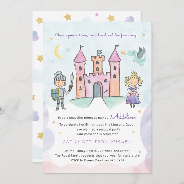 Fairytale Invitation, Royal Princess party Invitation (Front/Back)