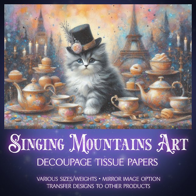 Fairytale Kitten Vintage Tea Soiree Decoupage  Tissue Paper (Creator Uploaded)