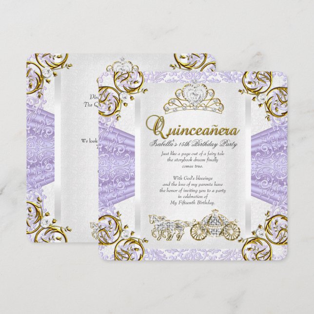 Fairytale Lavender Quinceanera 15th Birthday 2 Invitation (Front/Back)