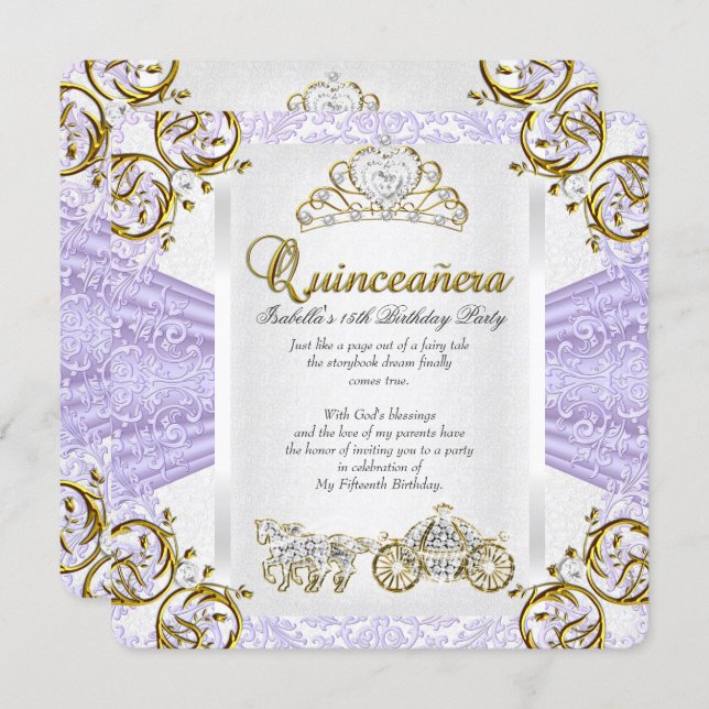 Fairytale Lavender Quinceanera 15th Birthday 2 Invitation (Front/Back)