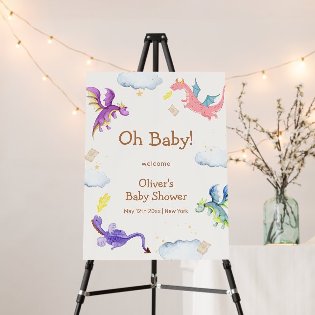 Fairytale Magic Dragon Baby Shower Welcome Sign  (In Situ (Stand))