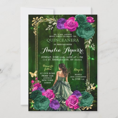 Fairytale Magical Forest Lilac Green Quinceaera Invitation