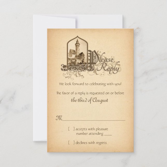Fairytale Medieval Castle Once Upon Wedding RSVP (Front)