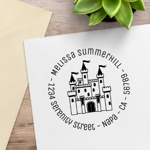 Fairytale Medieval Castle Return Round Address Rubber Stamp