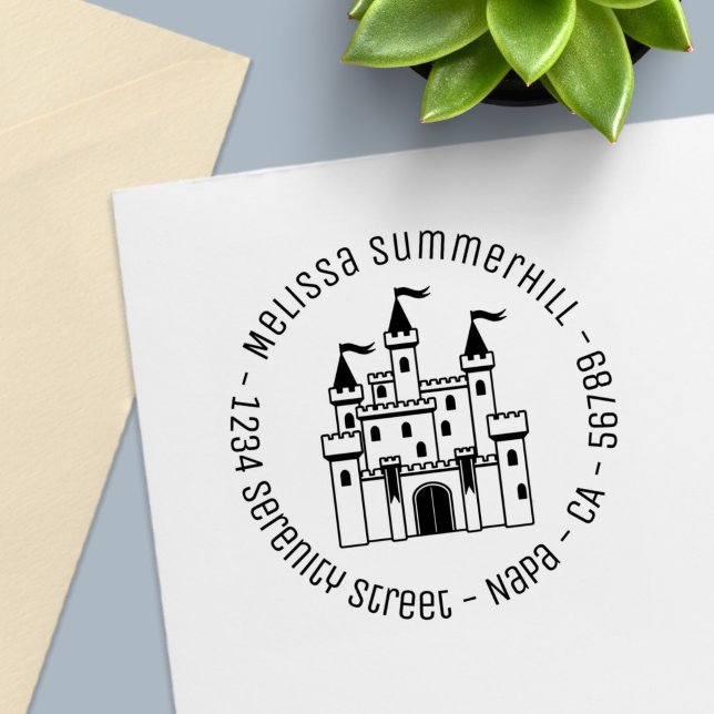 Fairytale Medieval Castle Return Round Address Self-inking Stamp (Creator Uploaded)