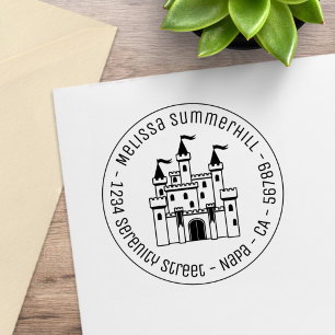 Fairytale Medieval Castle Round Return Address Rubber Stamp