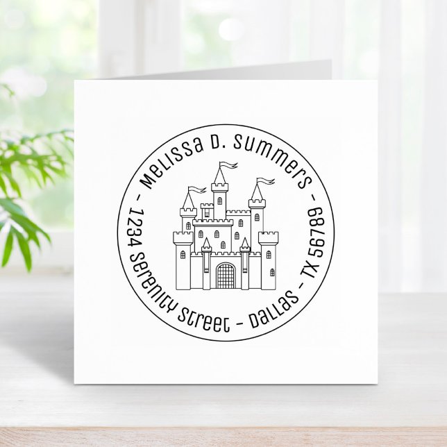 Fairytale Medieval Royal Castle Round Address 3 Rubber Stamp (Creator Uploaded)