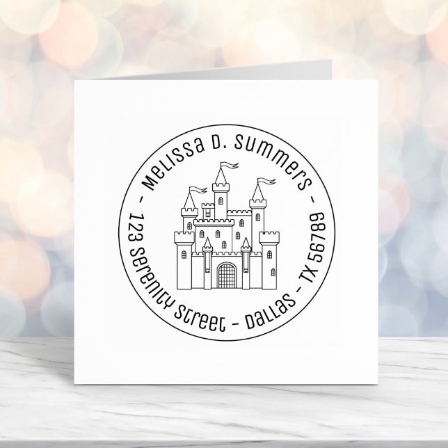 Fairytale Medieval Royal Castle Round Address 4 Self-inking Stamp (Creator Uploaded)