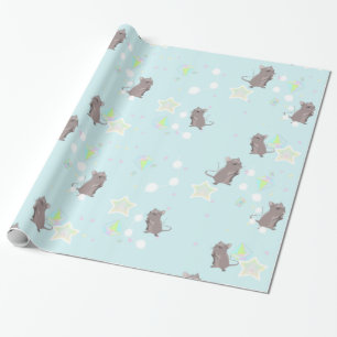 Fairytale Mice and Gems in Blue Wrapping Paper