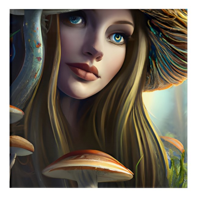 Fairytale Mushroom Fairy Acrylic Print (Front)