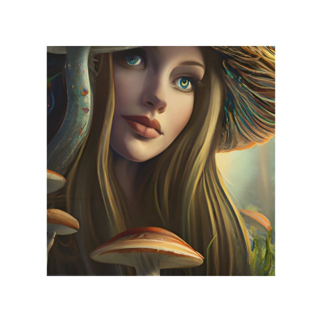 Fairytale Mushroom Fairy wood wall art (Front)