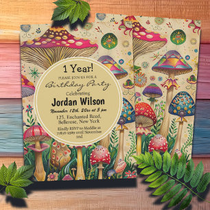 Fairytale Mushrooms 1st Birthday Party Invitation