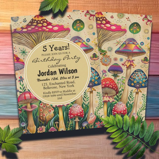 Fairytale Mushrooms 5th Birthday Party Invitation (Creator Uploaded)