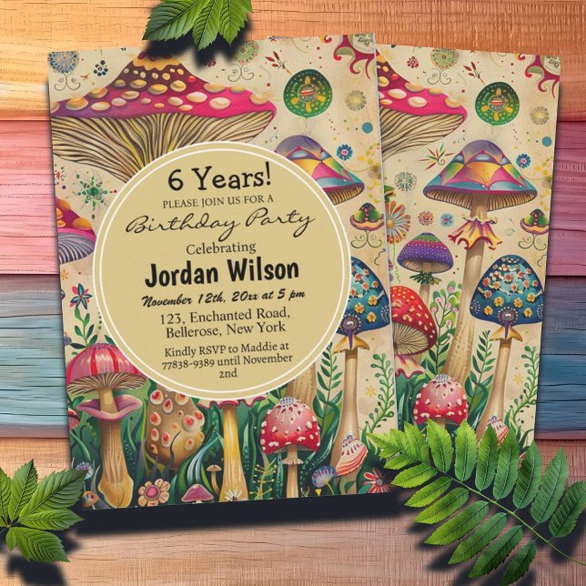 Fairytale Mushrooms 6th Birthday Party Invitation (Creator Uploaded)