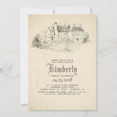 Fairytale Old Castle Vintage Baby Shower Invitation - Fairy tale baby shower invitation.