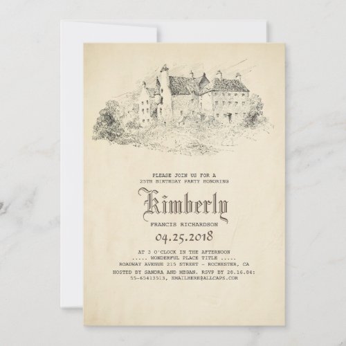 Fairytale Old Castle Vintage Birthday Party Invitation - Fairy tale birthday party invitation.
