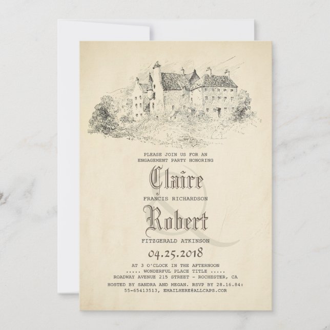 Fairytale Old Castle Vintage Engagement Party Invitation (Front)