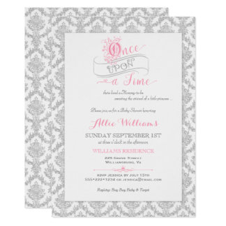 Once Upon A Time Invitation Cinderella Gt Disney Fairy Tale Pink And Purple Fairy Tale Once Upon A Time Ornate Frame Wedding Invitation Front
