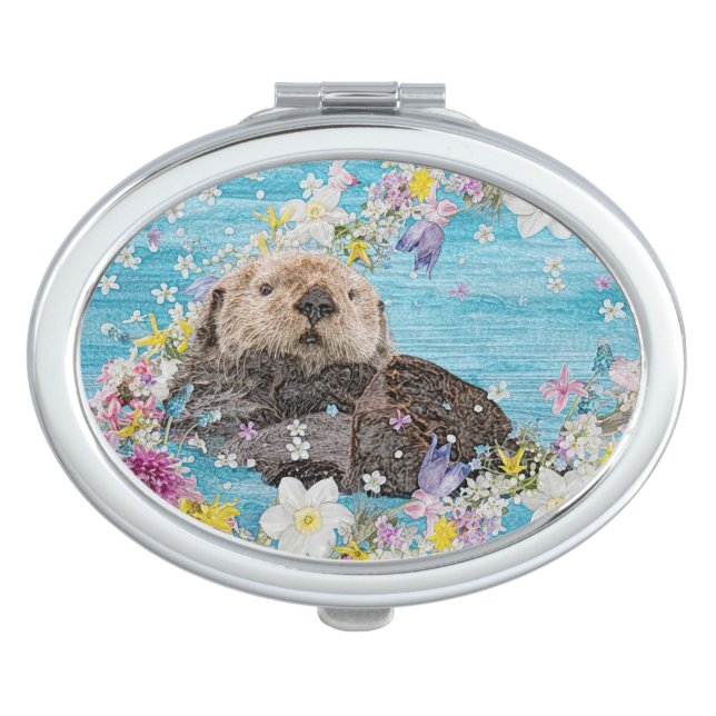 Fairytale Otter in River of Flowers Compact Mirror (Front)
