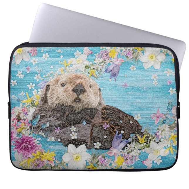 Fairytale Otter in River of Flowers Laptop Sleeve (Front)