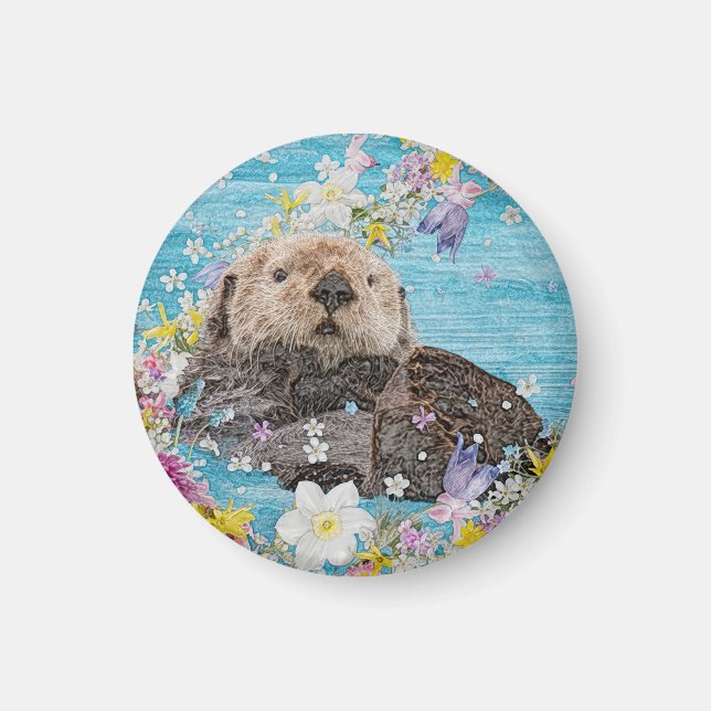Fairytale Otter in River of Flowers Magnet (Front)