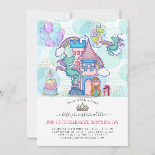 Fairytale Party Invitation  Princess  Dragons
