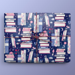 Fairytale Pile of Books Blue Wrapping Paper
