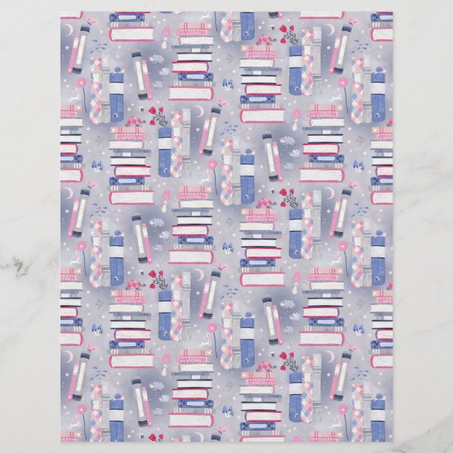 Fairytale Pile of Books Gray Scrapbook Paper (Front)