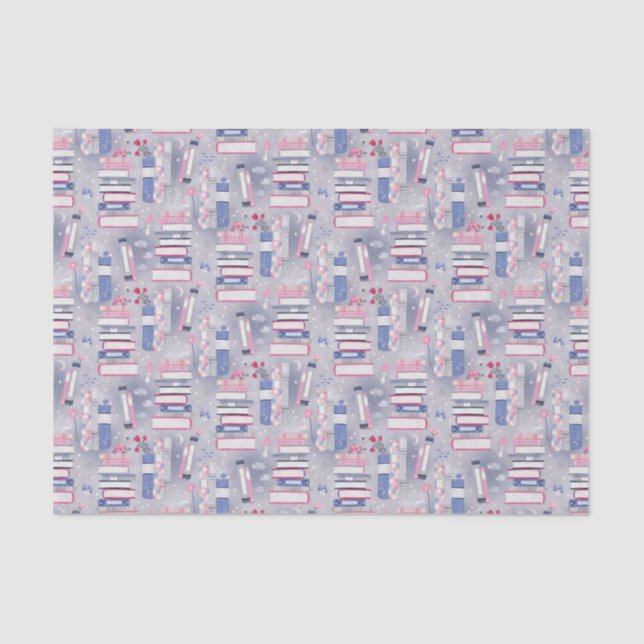 Fairytale Pile of Books Gray Tissue Paper (Front)