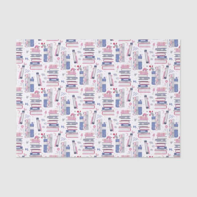 Fairytale Pile of Books Gray White Tissue Paper (Front)