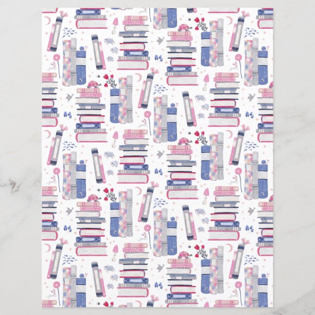 Fairytale Pile of Books White Scrapbook Paper (Front)