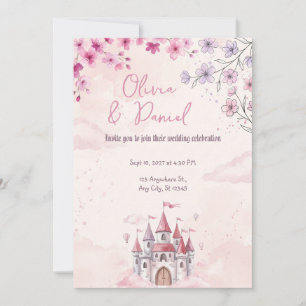 Fairytale Pink Castle Blossom Wedding Invitation