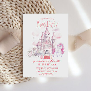 Fairytale Pink Castle unicorn Princess Birthday Invitation
