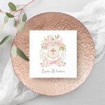Fairytale Pink Flowers Crest and Cross | Baptism Napkins