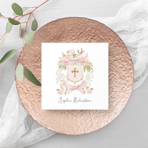 Fairytale Pink Flowers Crest and Cross | Baptism