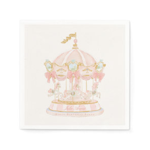 Fairytale Pink Girls Carousel First Birthday Party Napkins