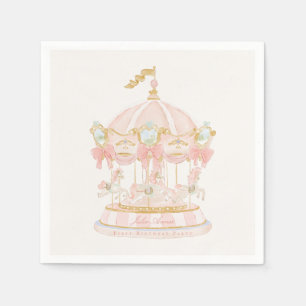 Fairytale Pink Girls Carousel First Birthday Party Napkins