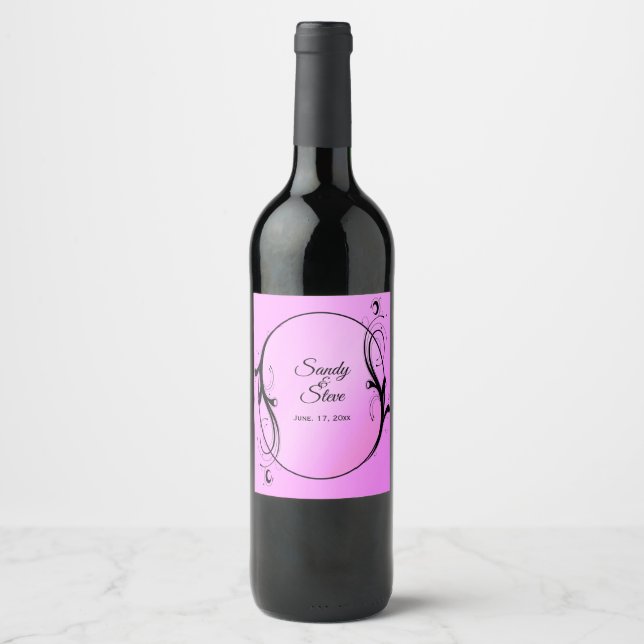 Fairytale Pink Names and Date Wine Label (Front)