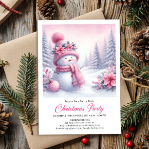 Fairytale Pink Snowman Editable Christmas Kids  Invitation