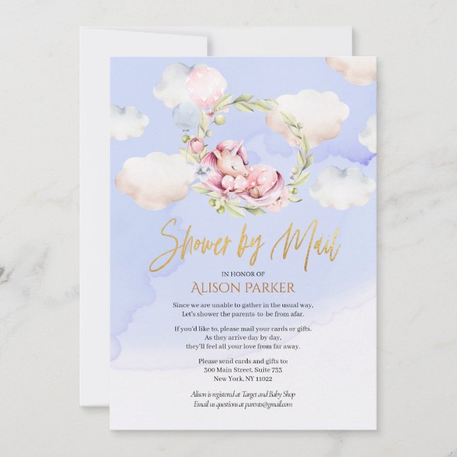 Fairytale Pink Unicorn Dream | Baby Shower By Mail Invitation (Front)