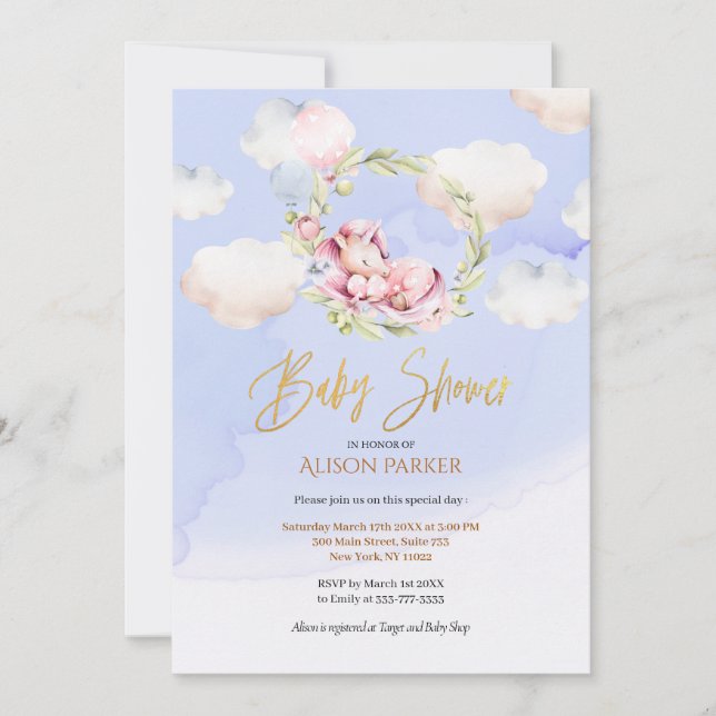 Fairytale Pink Unicorn Dream Cloud | Baby Shower Invitation (Front)