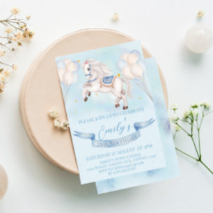 Fairytale Pony Balloons 1st Birthday Party Boy Invitation