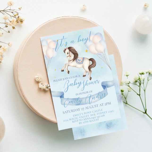 Fairytale Pony Stars Balloons Baby Shower Boy Invitation (Creator Uploaded)