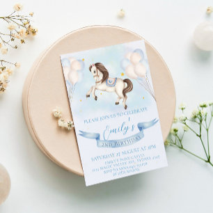 Fairytale Pony Stars Blue Balloons Birthday Party Invitation