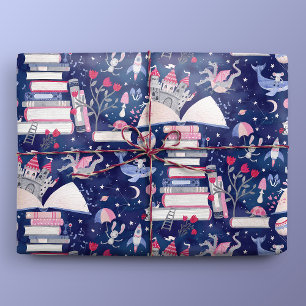 Fairytale Pop Up Book Castle Blue Wrapping Paper