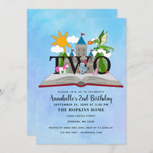 Fairytale Pop Up Book Kids Second Birthday Invitation