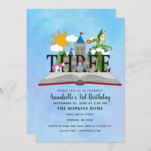 Fairytale Pop Up Book Kids Third Birthday  Invitation