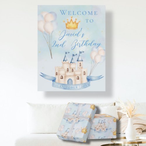 Fairytale prince castle Crown 2nd Birthday Welcome Foam Board