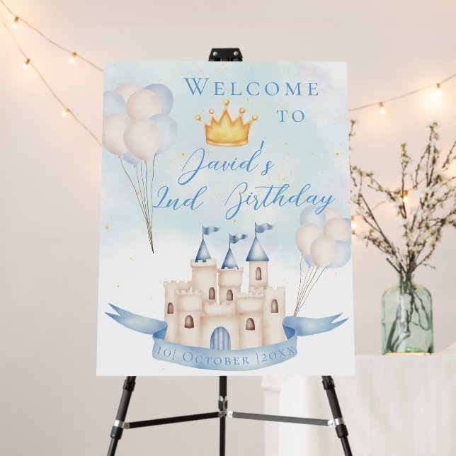 Fairytale prince castle Crown 2nd Birthday Welcome Foam Board (In Situ (Stand))