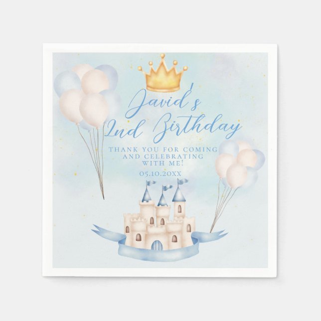 Fairytale prince Castle Crown party 3d Birthday Napkins (Front)